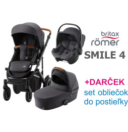 Britax Romer SMILE 4 + hlboká vanička + autosedačka Baby-Safe Core, Midnight Grey + 4-dielny set do postieľky ZDARMA