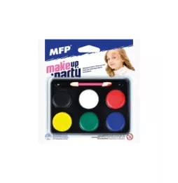 Farby na tvár so štetčekom 6 farieb na palete na karte 15,5x16cm