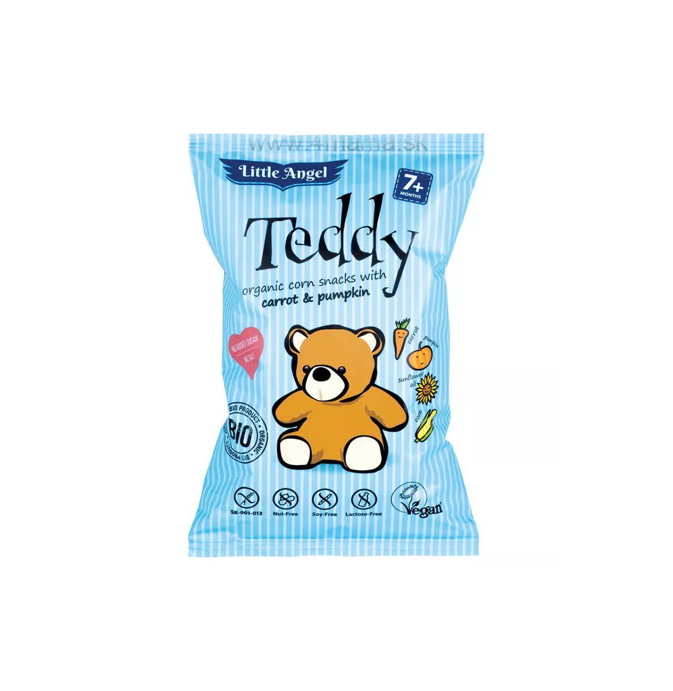 LITTLE ANGEL Teddy – kukuričný snack mrkva a tekvica BIO 30g