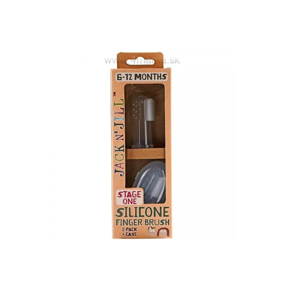 JACK N' JILL Silikónová zubná kefka na prst DUO balenie (2ks) + púzdro